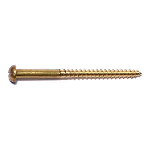 Midwest Fastener Wood Screw, #12, 3 in, Plain Brass Round Head Slotted Drive, 16 PK 61034